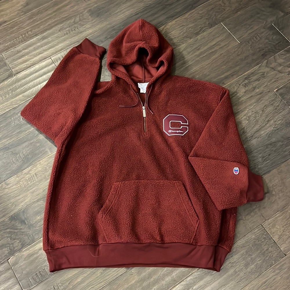 Champion Heritage Sherpa Fleece Hoodie Sweatshirt new Maroon pile Mens XXL 2XL